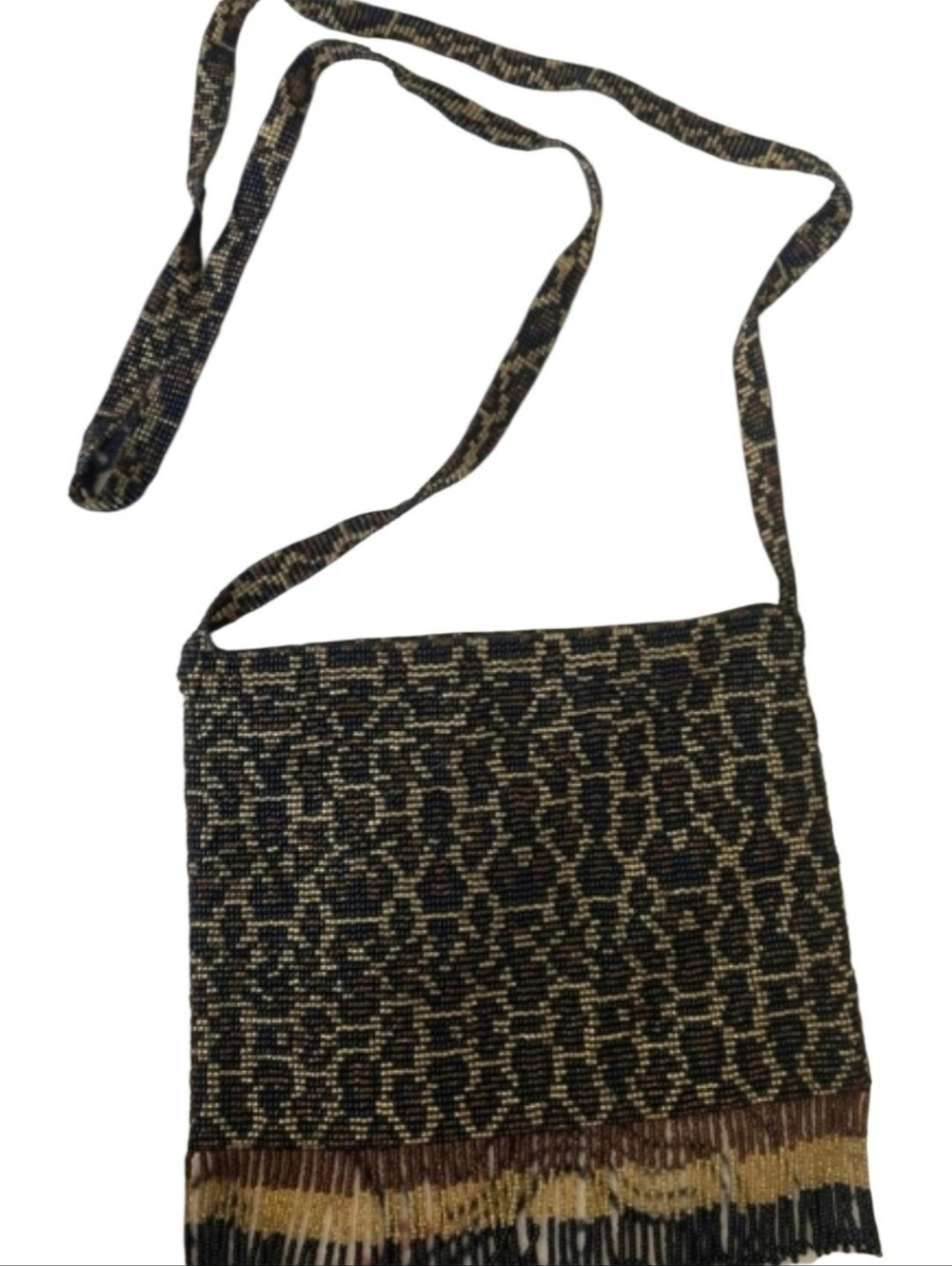 Vintage Beaded Purse Crossbody Leopard Print Purse